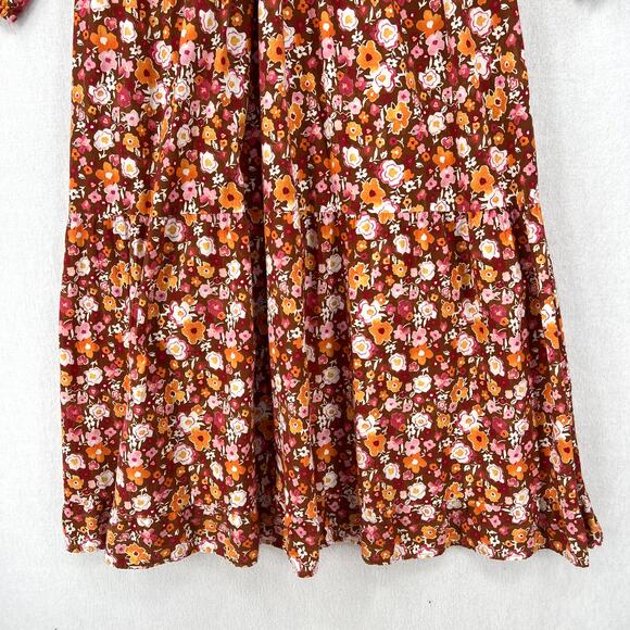 LACAUSA Berkeley Ruffle Midi Dress Womens XS Burnt Orange Floral Balloon Sleeves - Picture 10 of 16